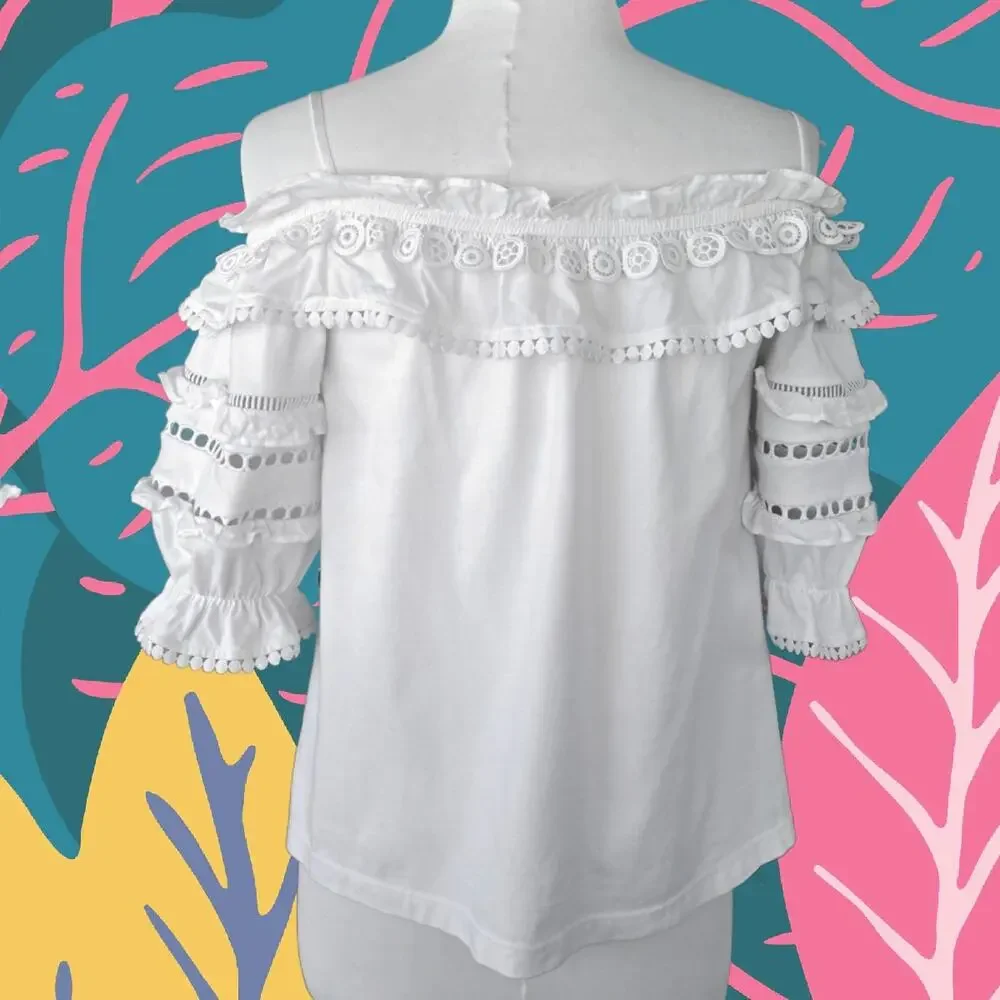 Lilly Pulitzer Brentwood Off The Shoulder Top Size Small Ruffle Cutout White